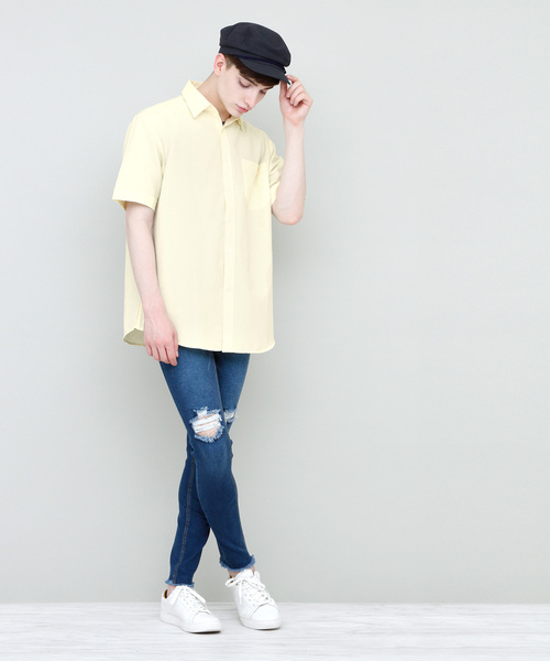 EMMA CLOTHES(エマクローズ)の「リラックスオーバーサイズオックスフォードシャツ Summer Oxford Shirts 1/2 sleeve(シャツ/ブラウス・メンズ・ホワイト/アイボリー/ピンク/イエロー/カーキ/サックスブルー/グリーン/ネイビー/ブラック・M/L)」の14枚目の写真