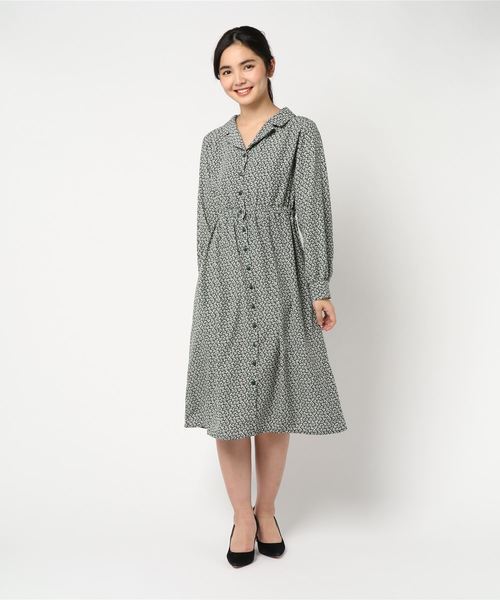 JUGLANS(ユグランス)の「花柄 開襟ワンピース(ワンピース・レディース・ブラック/オフホワイト/グリーン/ライトベージュ・FREE)」の4枚目の写真
