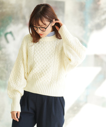 rps | ウール混ボリューム袖ケーブルニットプルオーバー(ニット/セーター)