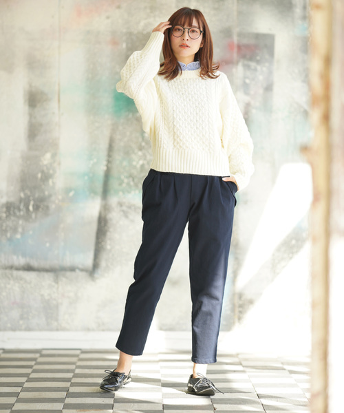 rps（アールピーエス）の「ウール混ボリューム袖ケーブルニットプルオーバー（ニット/セーター・レディース・チャコールグレー/グレー/アイボリー・フリー）」の4枚目の写真