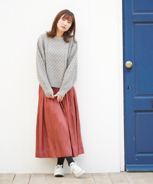 rps（アールピーエス）の「ウール混ボリューム袖ケーブルニットプルオーバー（ニット/セーター・レディース・チャコールグレー/グレー/アイボリー・フリー）」の10枚目の写真