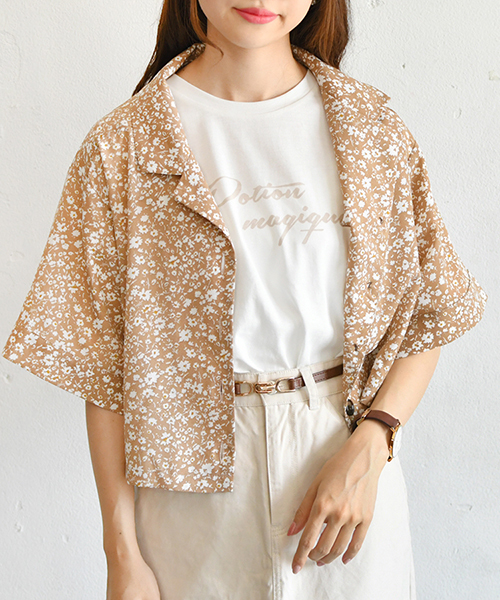 PairPair（ペアペア）の「ドット＆花柄アソートカイキンビッグシャツ（シャツ/ブラウス・レディース・ベージュ/オフホワイト/ライトグリーン/ライトベージュ・FREE）」の3枚目の写真