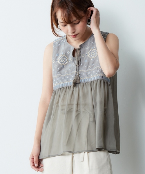 cepo(セポ)の「シフォン刺繍ノースリーブブラウス(シャツ/ブラウス・レディース・ブラック/グレー/オレンジ・M)」の3枚目の写真