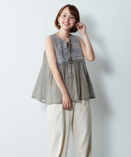 cepo(セポ)の「シフォン刺繍ノースリーブブラウス(シャツ/ブラウス・レディース・ブラック/グレー/オレンジ・M)」の10枚目の写真