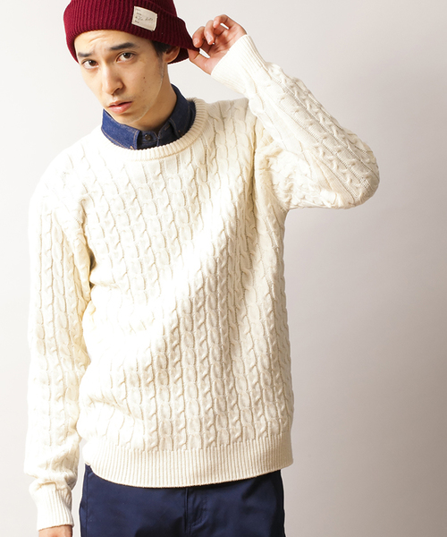WEGO（ウィゴー）の「WEGO/ケーブルニット（ニット/セーター・メンズ・オフホワイト/ライトグレー/ネイビー/ロイヤルブルー/レッド/ワイン/その他1/その他2/ブラック/ブラック系その他/ダークグリーン/ブルー系その他・SMALL/LARGE/MEDIUM）」の2枚目の写真