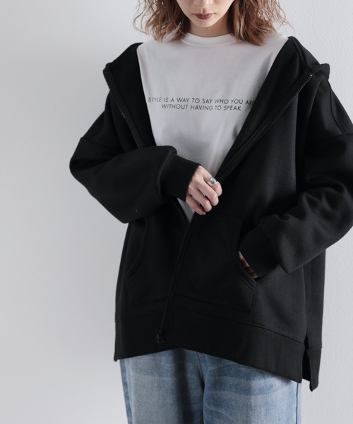 classicalelf（クラシカルエルフ）の「サイドスリット 無地ジップアッスウェットワイドパーカー（長袖）（パーカー・レディース・モカ/ブラック/ライトカーキ/ベージュ・LARGE/X-LARGE/MEDIUM）」の10枚目の写真