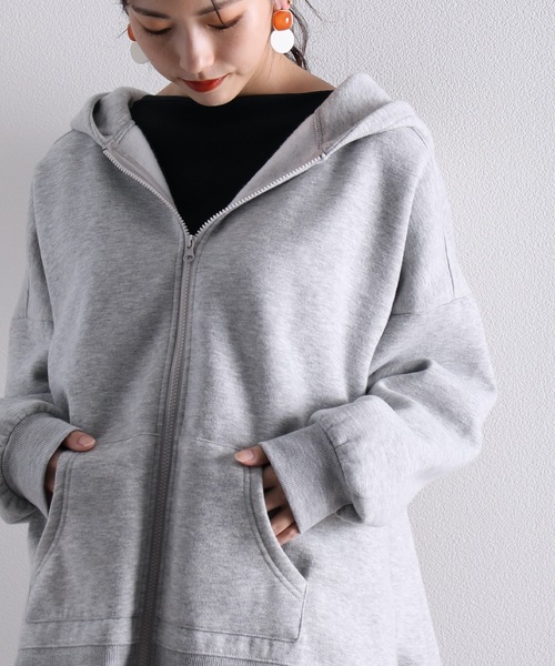 【新品同様】デイジーリン　サイドスリットロゴ　ニットパーカー　フーディー　グレー セール】【フードの立ち上がり◎】サイドジップダンボールニット