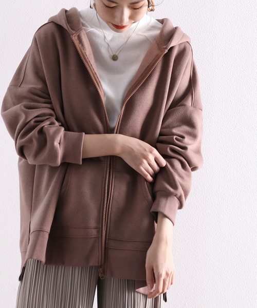 classicalelf（クラシカルエルフ）の「サイドスリット 無地ジップアッスウェットワイドパーカー（長袖）（パーカー・レディース・モカ/ブラック/ライトカーキ/ベージュ・LARGE/X-LARGE/MEDIUM）」の7枚目の写真