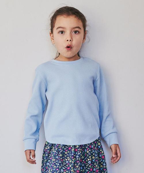 green label relaxing（グリーンレーベルリラクシング）の「【キッズ】〔吸水速乾〕ドライ　ワッフル プルオーバー ロングスリーブ（Tシャツ/カットソー・キッズ・ライトブルー/ライム/ネイビー/オフホワイト・105/135/125/115）」の3枚目の写真