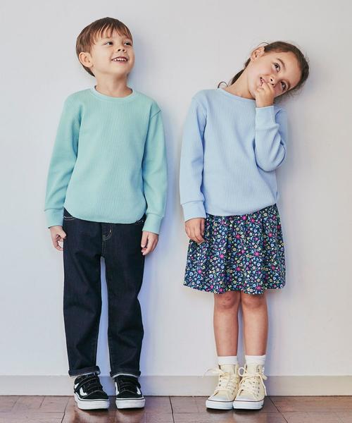 green label relaxing（グリーンレーベルリラクシング）の「【キッズ】〔吸水速乾〕ドライ　ワッフル プルオーバー ロングスリーブ（Tシャツ/カットソー・キッズ・ライトブルー/ライム/ネイビー/オフホワイト・105/135/125/115）」の21枚目の写真