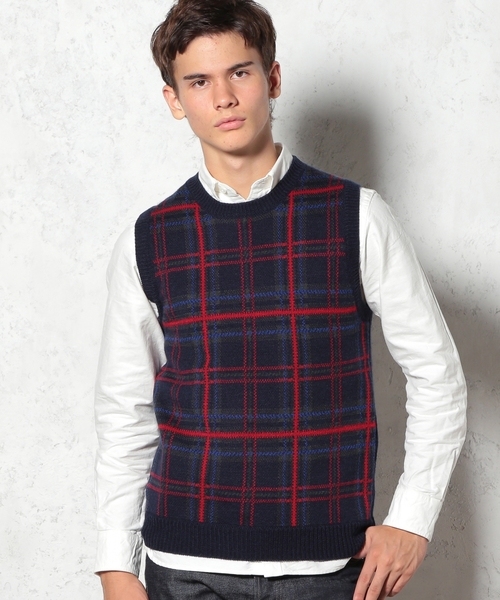 green label relaxing(グリーンレーベルリラクシング)の「CHECK C/N ベスト ◆(ベスト・メンズ・グレー/ネイビー・SMALL/LARGE/MEDIUM)」の2枚目の写真