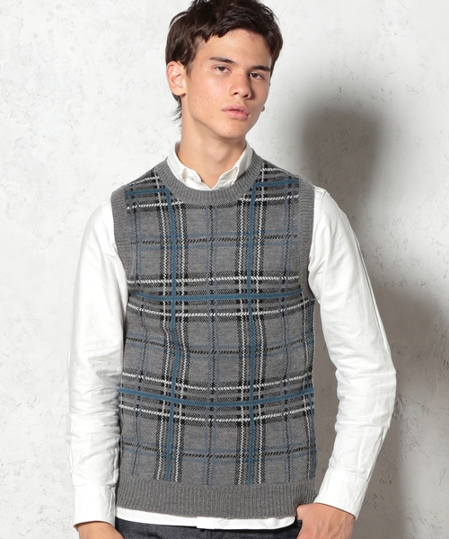 green label relaxing(グリーンレーベルリラクシング)の「CHECK C/N ベスト ◆(ベスト・メンズ・グレー/ネイビー・SMALL/LARGE/MEDIUM)」の1枚目の写真