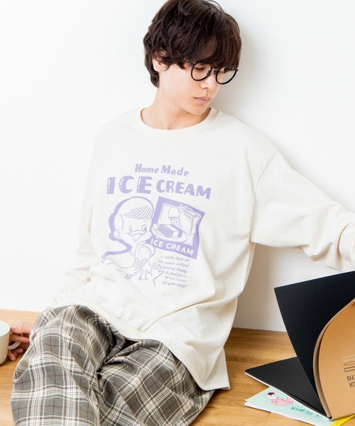 WEGO(ウィゴー)の「WEGO/レトログラフィックロンT(Tシャツ/カットソー・メンズ・ライトグレー/ホワイト/ホワイト系その他/アイボリー・SMALL/MEDIUM/LARGE)」の3枚目の写真