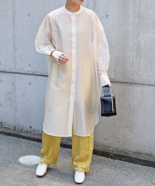 Marient（マリエント）の「シアースタンドカラーシャツワンピ（シャツワンピース・レディース・アイボリー/ラベンダー/ベージュ/ブラック/ネイビー・FREE）」の16枚目の写真