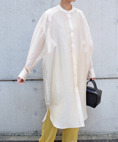 Marient（マリエント）の「シアースタンドカラーシャツワンピ（シャツワンピース・レディース・アイボリー/ラベンダー/ベージュ/ブラック/ネイビー・FREE）」の17枚目の写真