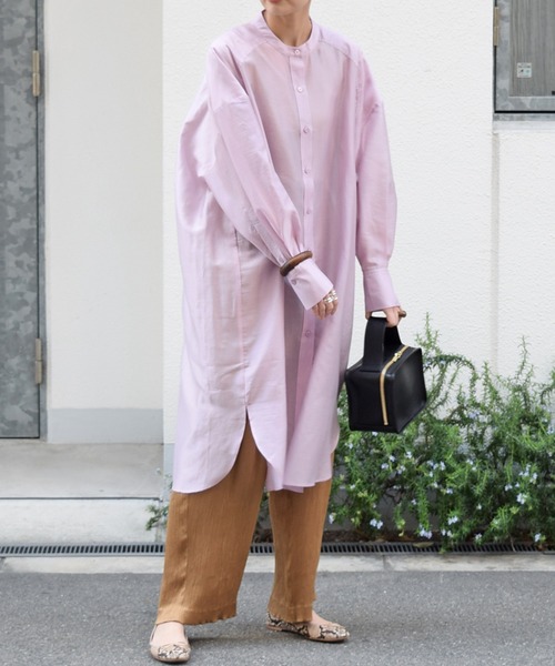 Marient（マリエント）の「シアースタンドカラーシャツワンピ（シャツワンピース・レディース・アイボリー/ラベンダー/ベージュ/ブラック/ネイビー・FREE）」の8枚目の写真