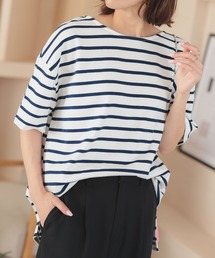 コットン100%ボーダーシンプルカットソーオーバーサイズ半袖Tシャツ