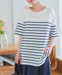 コットン100%ボーダーシンプルカットソーオーバーサイズ半袖Tシャツ