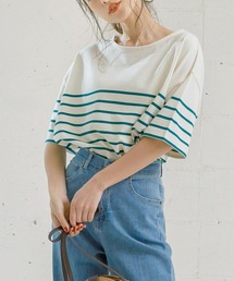 コットン100%ボーダーシンプルカットソーオーバーサイズ半袖Tシャツ