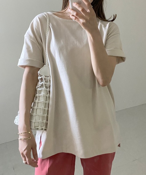 KOBE LETTUCE（コウベレタス）の「コットン100％ボーダーシンプルカットソーオーバーサイズ半袖Tシャツ（Tシャツ/カットソー・レディース・ブラウン系その他/ホワイト系その他6/ベージュ系その他2/ホワイト系その他3/ホワイト系その他5/ブラック×ホワイト/ホワイト系その他7/オレンジ/ベージュ系その他/ホワイト×ブラック/ブラウン系その他2/ホワイト系その他4/チャコール/ブラック系その他/ホワイト系その他/アイボリー/ホワイト系その他2/その他2/ベージュ系その他3/その他1/オリーブ/ブラック/ピンク系その他/ピンク系その他2/ピンク系1/ピンク系/グリーン系/グリーン系1/オフホワイト/ベージュ系その他4・FREE）」の19枚目の写真