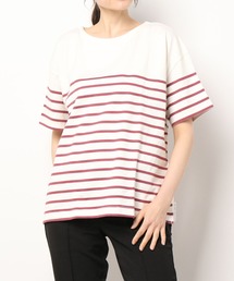 コットン100%ボーダーシンプルカットソーオーバーサイズ半袖Tシャツ