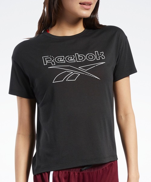Reebok（リーボック）の「ワークアウト レディ スプレミアム スリム フィット ビッグ ロゴ Tシャツ [Workout Ready Supremium Slim Fit Big Logo Tee]（Tシャツ/カットソー・レディース・ブラック/ピンク・SMALL/MEDIUM/LARGE/X-LARGE）」の2枚目の写真