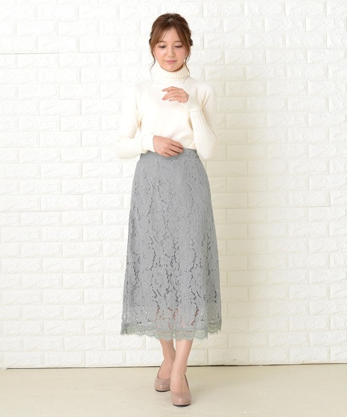 Lace Ladies（レースレディース）の「花柄総レースAラインスカート（スカート・レディース・グリーン/グレー/ネイビー/ブラック・M/XL）」の3枚目の写真