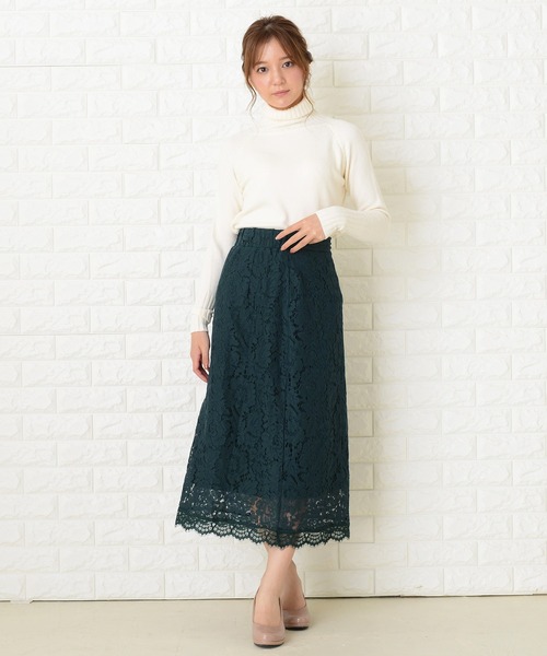 Lace Ladies（レースレディース）の「花柄総レースAラインスカート（スカート・レディース・グリーン/グレー/ネイビー/ブラック・M/XL）」の4枚目の写真