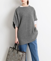 イエナ　IENA カシミヤ混ニットベスト　ポンチョ　グレー　畔ニット　2way イエナ IENA カシミヤ混ニットベスト ポンチョ グレー 畔ニット 2way