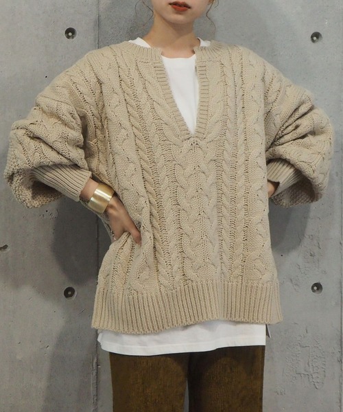 tiptop(ティップトップ)の「【web限定アイテム】2020AW ケーブル編みキーネックニット(ニット/セーター・レディース・アイボリー/ライトベージュ/ダークグリーン/パープル・FREE)」の19枚目の写真