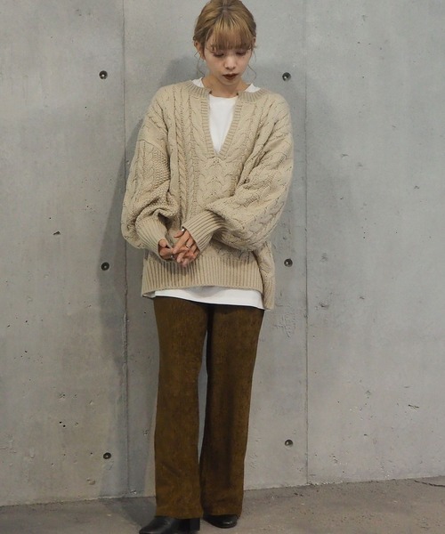 tiptop(ティップトップ)の「【web限定アイテム】2020AW ケーブル編みキーネックニット(ニット/セーター・レディース・アイボリー/ライトベージュ/ダークグリーン/パープル・FREE)」の10枚目の写真