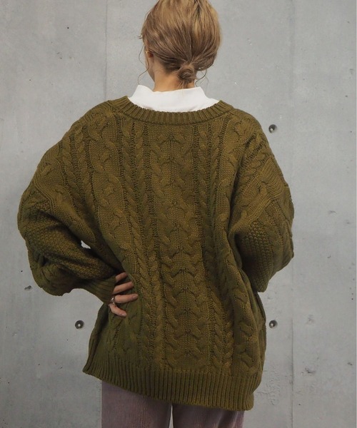 tiptop(ティップトップ)の「【web限定アイテム】2020AW ケーブル編みキーネックニット(ニット/セーター・レディース・アイボリー/ライトベージュ/ダークグリーン/パープル・FREE)」の16枚目の写真