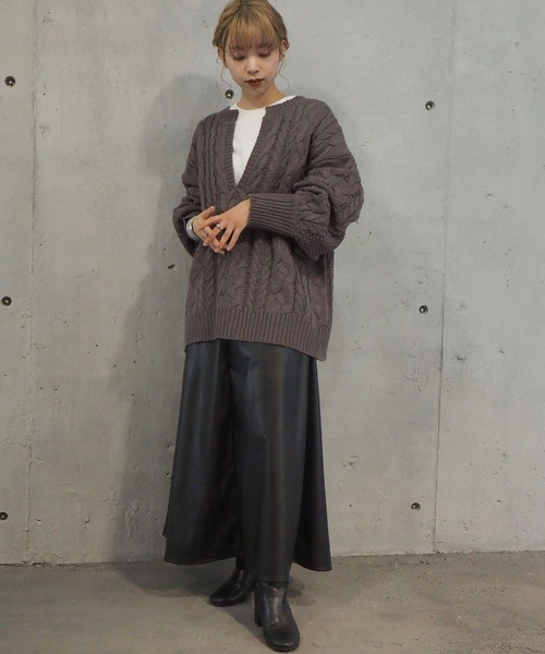 tiptop(ティップトップ)の「【web限定アイテム】2020AW ケーブル編みキーネックニット(ニット/セーター・レディース・アイボリー/ライトベージュ/ダークグリーン/パープル・FREE)」の9枚目の写真