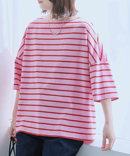 Chaco closet(チャコ クローゼット)の「オーバーサイズ ボーダー半袖Tシャツ(Tシャツ/カットソー・レディース・ブラック/ネイビー/イエロー/オレンジ/グリーン系その他/ブルー系その他/ピンク/ブルー/パープル/ベージュ/イエロー系1/グリーン系1/ベージュ×ブラック/レッド/ピンク系1/グリーン/パープル系/オフホワイト/ピンク系2/ブルー系/ピンク系3/グレー系1/ブラック系1/オレンジ系1/ネイビー系1・FREE)」の21枚目の写真