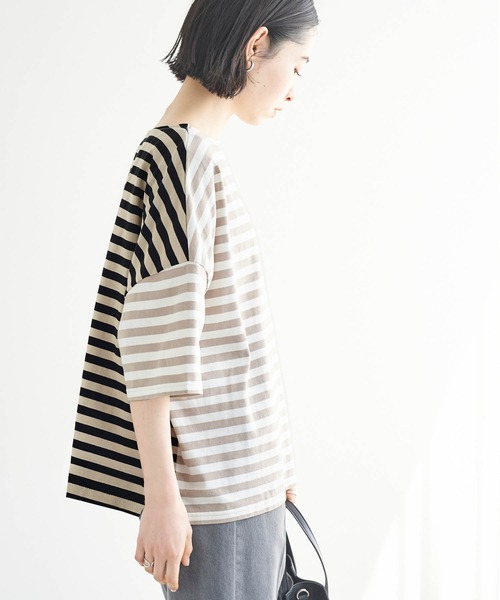 Chaco closet(チャコ クローゼット)の「オーバーサイズ ボーダー半袖Tシャツ(Tシャツ/カットソー・レディース・ブラック/ネイビー/イエロー/オレンジ/グリーン系その他/ブルー系その他/ピンク/ブルー/パープル/ベージュ/イエロー系1/グリーン系1/ベージュ×ブラック/レッド/ピンク系1/グリーン/パープル系/オフホワイト/ピンク系2/ブルー系/ピンク系3/グレー系1/ブラック系1/オレンジ系1/ネイビー系1・FREE)」の6枚目の写真