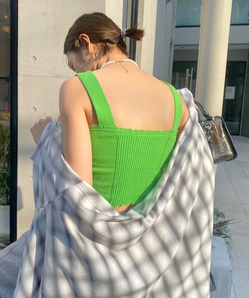 WHO'S WHO gallery（フーズフーギャラリー）の「ミックスニットキャミ（キャミソール・レディース・ブラック/グレー/オフホワイト/サックスブルー/イエロー×グリーン/レッド・FREE）」の10枚目の写真