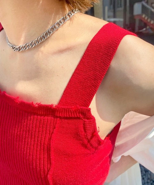 WHO'S WHO gallery（フーズフーギャラリー）の「ミックスニットキャミ（キャミソール・レディース・ブラック/グレー/オフホワイト/サックスブルー/イエロー×グリーン/レッド・FREE）」の14枚目の写真