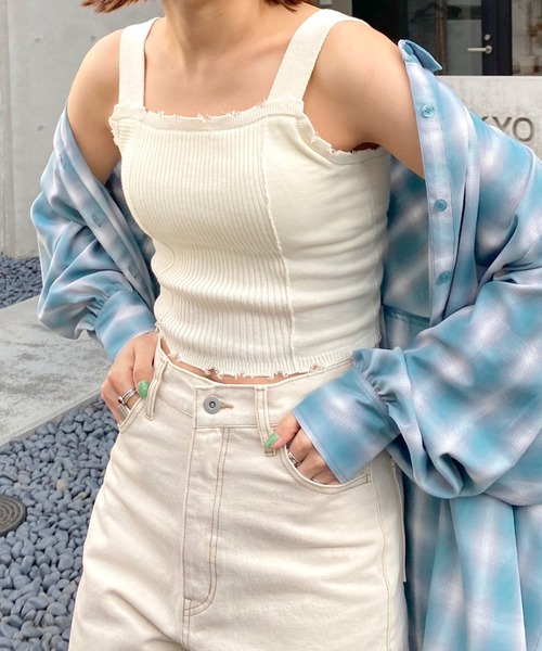 WHO'S WHO gallery（フーズフーギャラリー）の「ミックスニットキャミ（キャミソール・レディース・ブラック/グレー/オフホワイト/サックスブルー/イエロー×グリーン/レッド・FREE）」の22枚目の写真