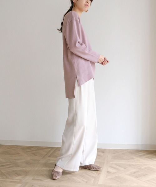 HER CLOSET(ハークローゼット)の「【HERCLOSET】イージーケア抗菌イレヘムVネックニット(ニット/セーター・レディース・サックスブルー/ブラック/ライトホワイト/グレー/ラベンダー/ベビーピンク・M)」の1枚目の写真