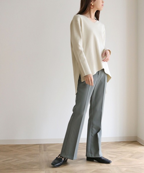 HER CLOSET(ハークローゼット)の「【HERCLOSET】イージーケア抗菌イレヘムVネックニット(ニット/セーター・レディース・サックスブルー/ブラック/ライトホワイト/グレー/ラベンダー/ベビーピンク・M)」の10枚目の写真