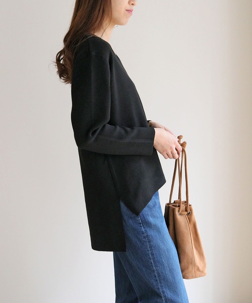 HER CLOSET(ハークローゼット)の「【HERCLOSET】イージーケア抗菌イレヘムVネックニット(ニット/セーター・レディース・サックスブルー/ブラック/ライトホワイト/グレー/ラベンダー/ベビーピンク・M)」の14枚目の写真