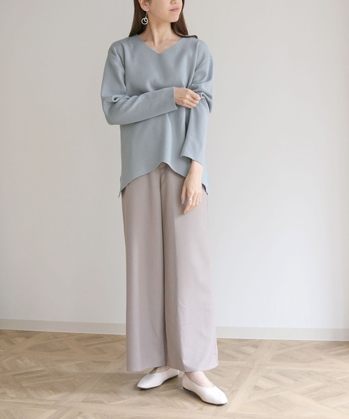 HER CLOSET(ハークローゼット)の「【HERCLOSET】イージーケア抗菌イレヘムVネックニット(ニット/セーター・レディース・サックスブルー/ブラック/ライトホワイト/グレー/ラベンダー/ベビーピンク・M)」の21枚目の写真