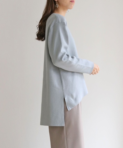 HER CLOSET(ハークローゼット)の「【HERCLOSET】イージーケア抗菌イレヘムVネックニット(ニット/セーター・レディース・サックスブルー/ブラック/ライトホワイト/グレー/ラベンダー/ベビーピンク・M)」の19枚目の写真