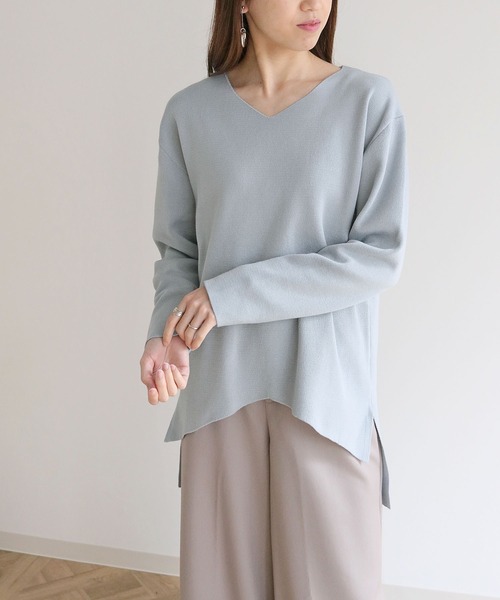 HER CLOSET(ハークローゼット)の「【HERCLOSET】イージーケア抗菌イレヘムVネックニット(ニット/セーター・レディース・サックスブルー/ブラック/ライトホワイト/グレー/ラベンダー/ベビーピンク・M)」の18枚目の写真