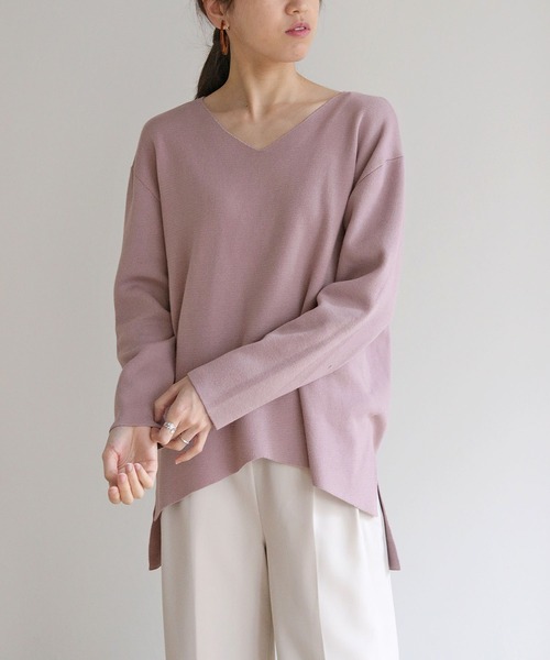 HER CLOSET(ハークローゼット)の「【HERCLOSET】イージーケア抗菌イレヘムVネックニット(ニット/セーター・レディース・サックスブルー/ブラック/ライトホワイト/グレー/ラベンダー/ベビーピンク・M)」の22枚目の写真