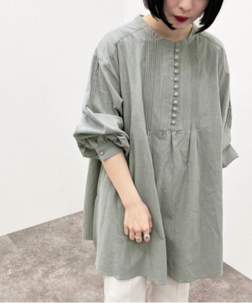 apres jour mignon（アプレジュールミニョン）の「ピンタックチュニックブラウス【ZOZOTOWN限定アイテム】（シャツ/ブラウス・レディース・ミント/オフホワイト・フリー/X-LARGE）」の13枚目の写真