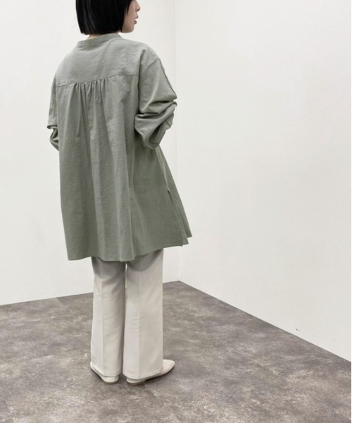45R ピンタック チュニック ブラウス グリーン green label relaxing（グリーンレーベルリラクシング）の「ピンタック