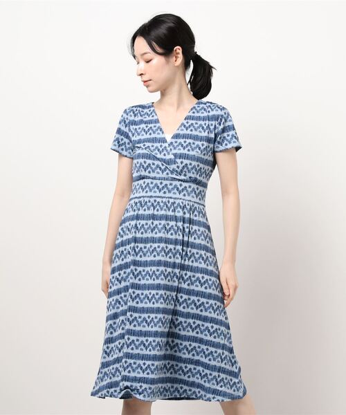 L.L.Bean(エルエルビーン)の「サマー・ニット・ドレス、半袖 イカット ジャパン・フィット(ワンピース・レディース・ブルー・X-LARGE/X-SMALL/MEDIUM/SMALL/LARGE)」の2枚目の写真