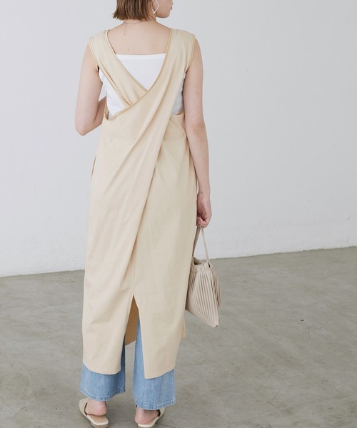 BONLECILL（ボンルシール）の「バッククロス パイピングロングワンピース（ワンピース・レディース・ベージュ/ブラウン/グリーン/チャコール・FREE）」の7枚目の写真