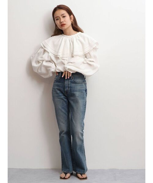 Ungrid（アングリッド）の「コットンフリルブラウス（シャツ/ブラウス・レディース・ブラック/オフホワイト/サーモンピンク・FREE）」の4枚目の写真